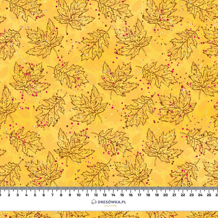 LEAVES CONTOUR / yellow (GLITTER AUTUMN)- Upholstery velour 