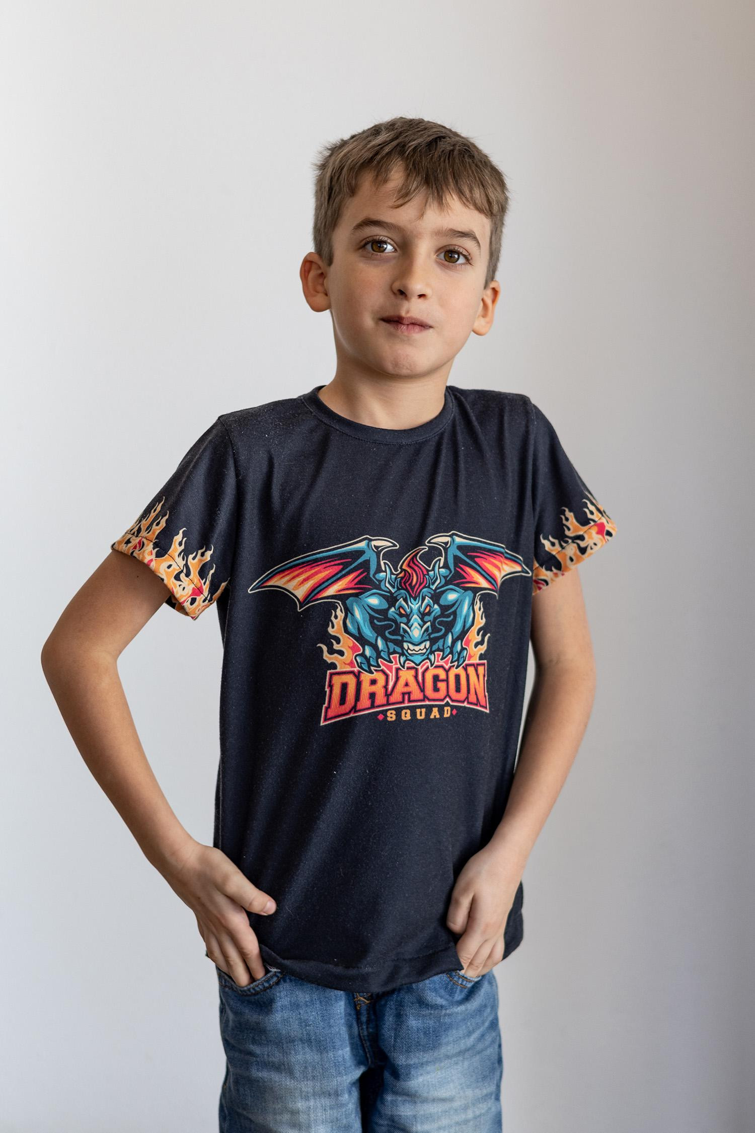 T-SHIRT DZIECIĘCY - DRAGON WZ. 1 / czarny - single jersey ITY