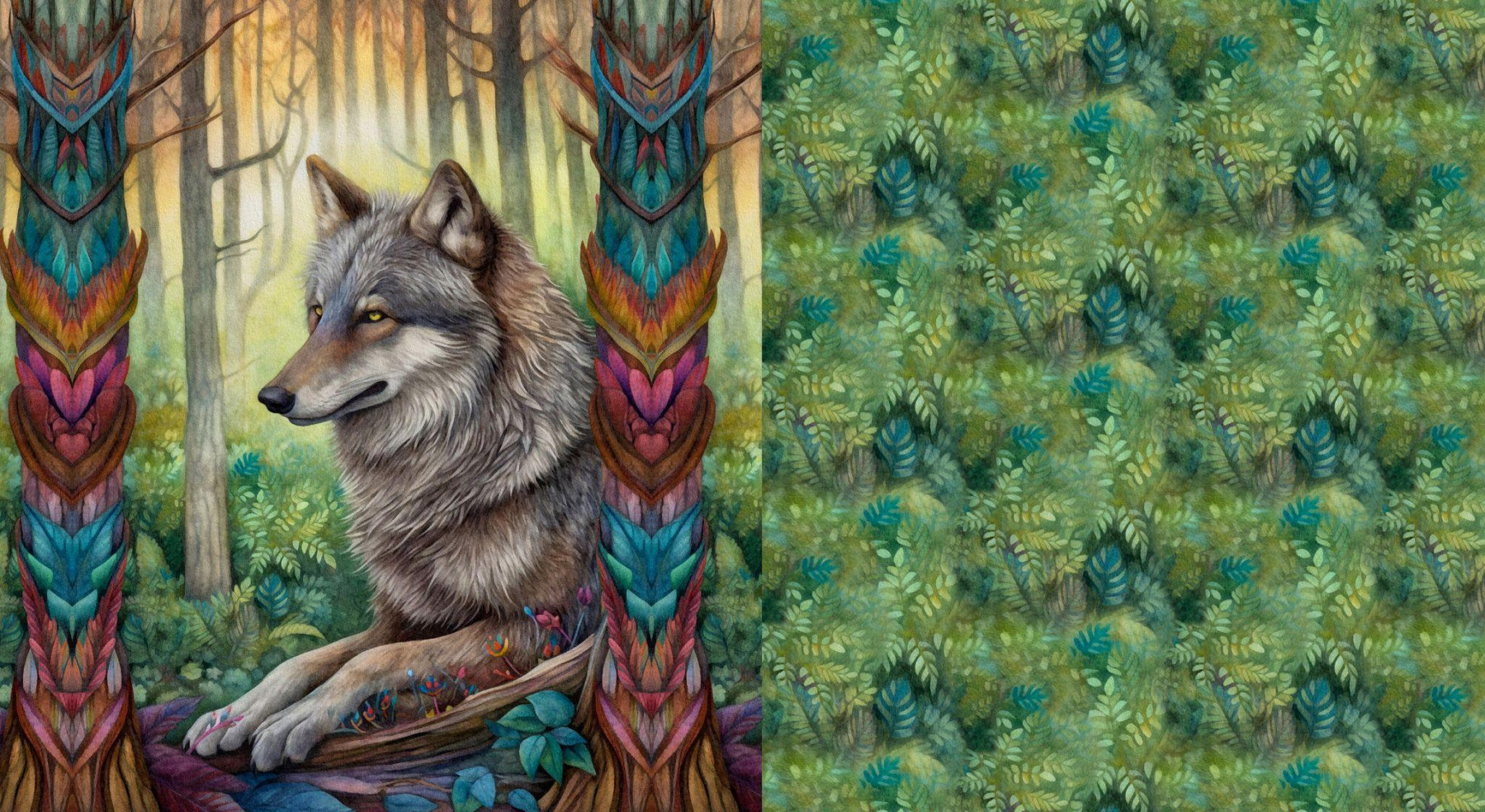 BOHO WOLF - PANEL (60cm x 50cm) tkanina bawełniana