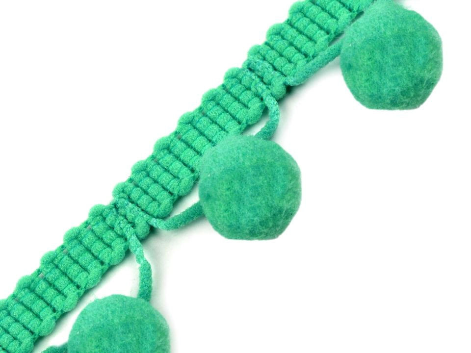 Tasiemka  z pomponikami 13mm - zielona