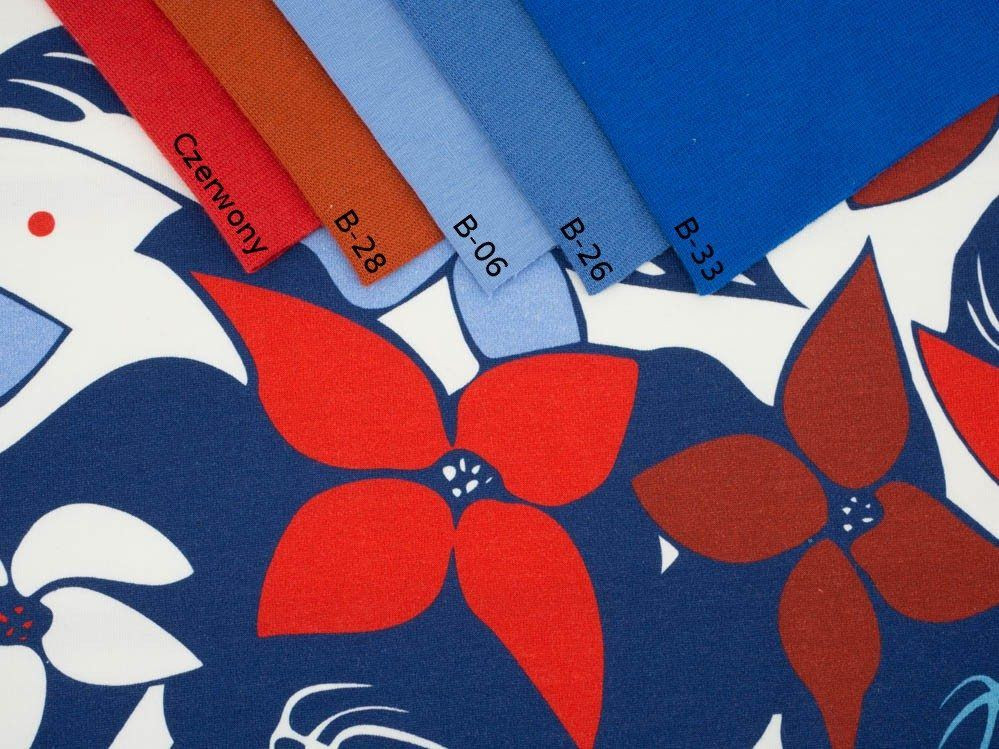 FLORAL PANEL (XL) / niebiesko-czerwone - panel single jersey TE210