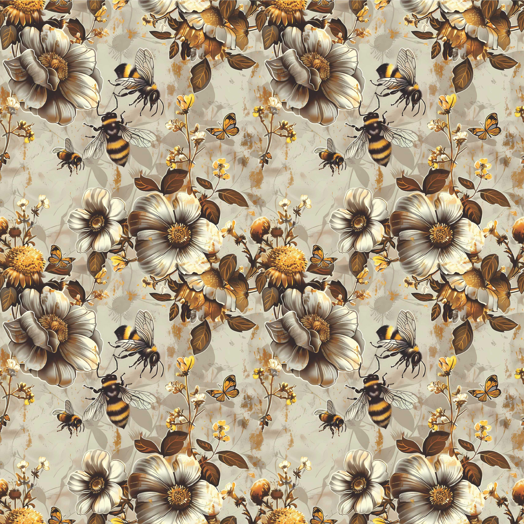 BEES & FLOWERS - tkanina wodoodporna