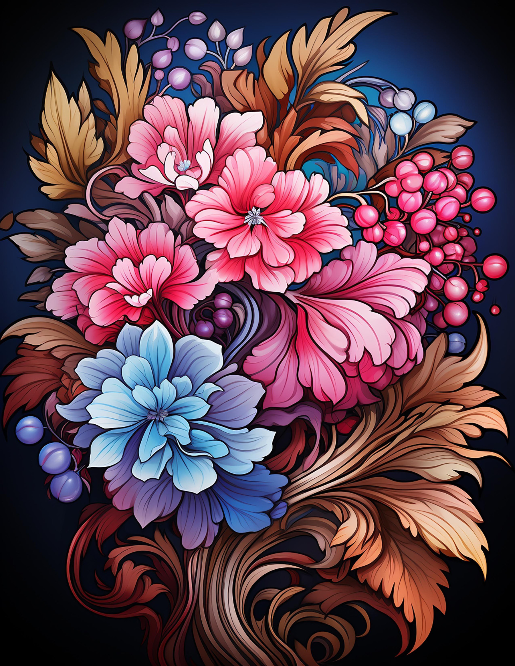 BOUQUET OF FLOWERS WZ.3 - PANEL (60cm x 50cm) dzianina pętelkowa z elastanem ITY