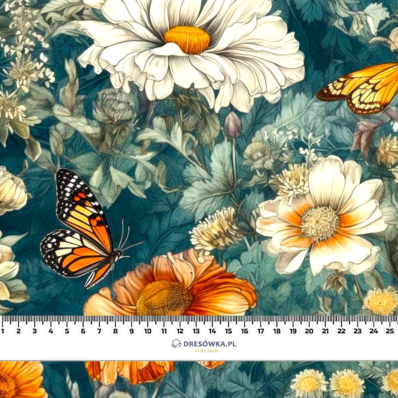 Butterfly & Flowers wz.1- Welur tapicerski