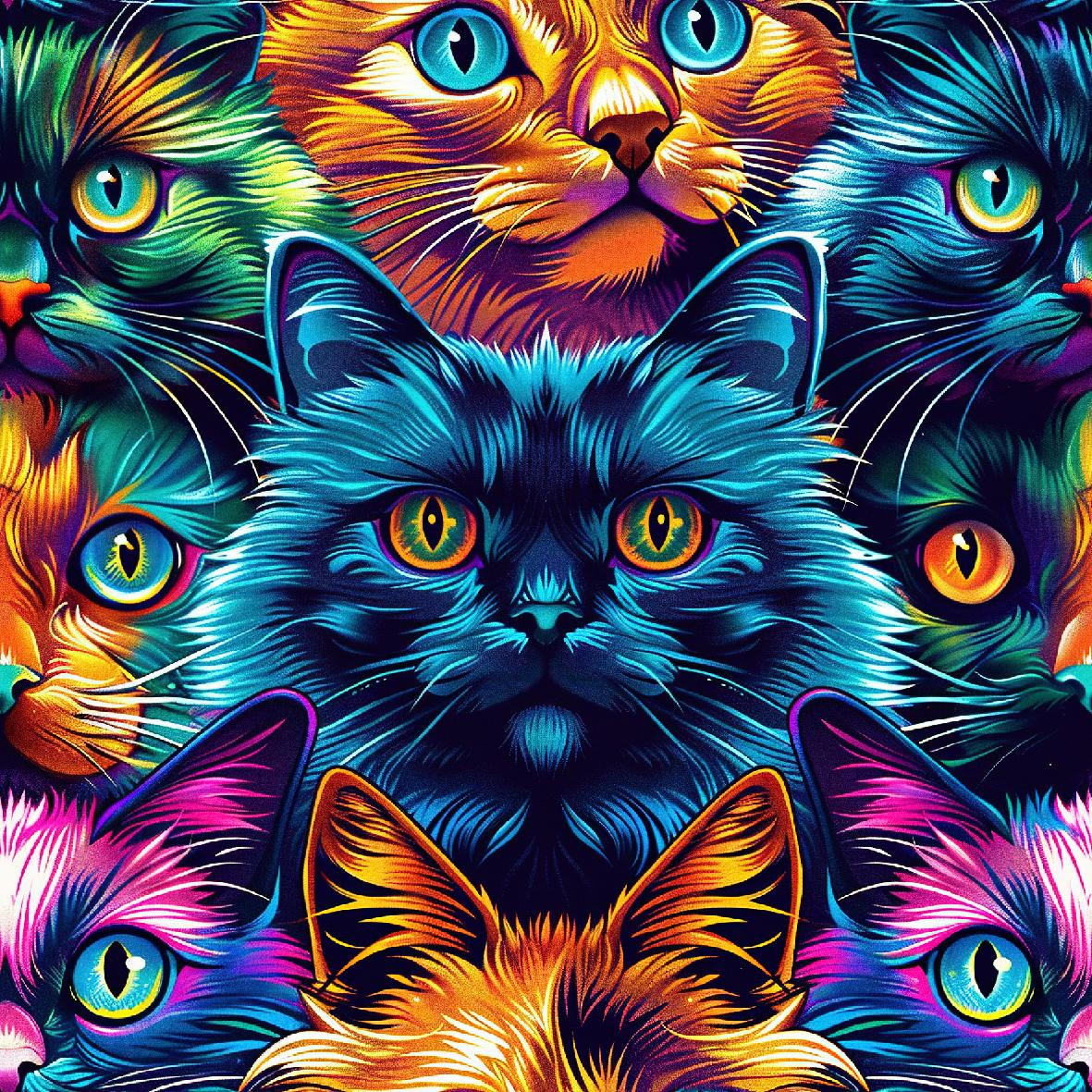 COLORFUL CATS  mini- Welur tapicerski