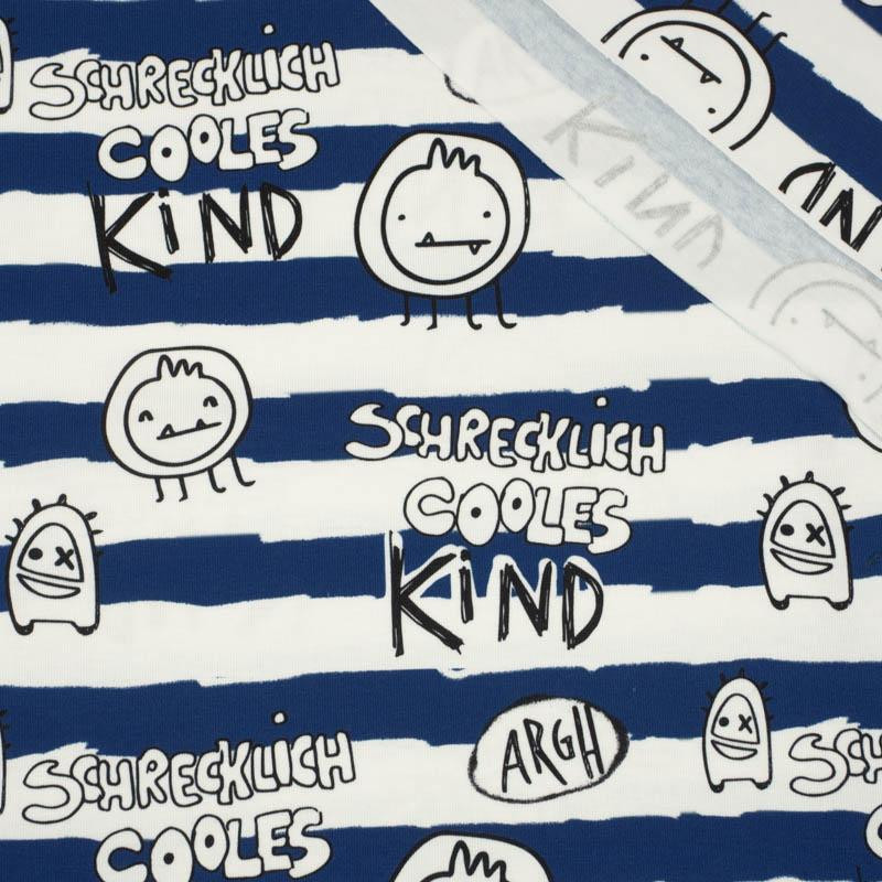 SCHRECKLICH COOLES KIND / GRANATOWE PASY (SZKOLNE RYSUNKI) - single jersey z elastanem 