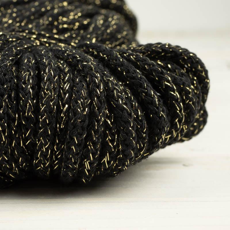 Sznurek  bawełniany okrągły 3mm - czarny ze ZŁOTĄ NITKĄ