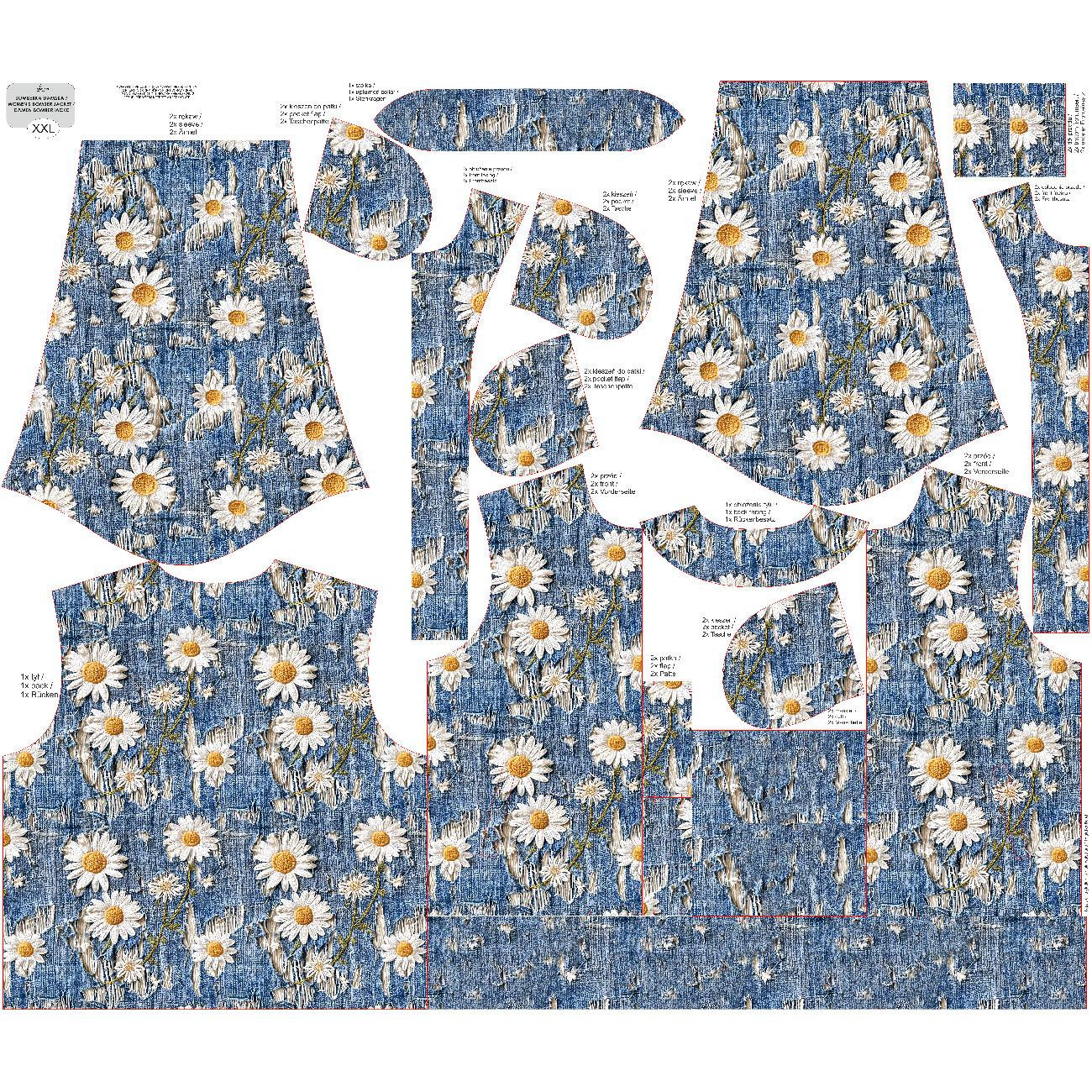 BOMBERKA DAMSKA (KAMA) - DAISIES DENIM IMITATION WZ. 3 - zestaw do uszycia