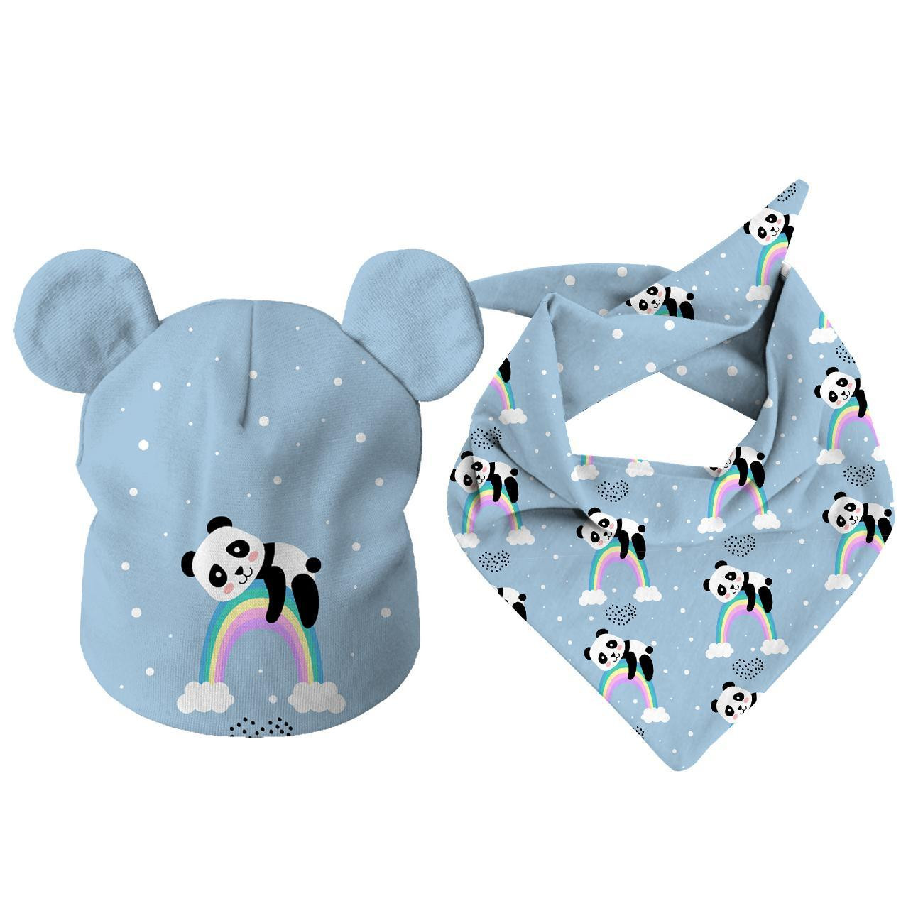 DZIECIĘCA CZAPKA I CHUSTA (TEDDY) - PANDA NA TĘCZY 48-50