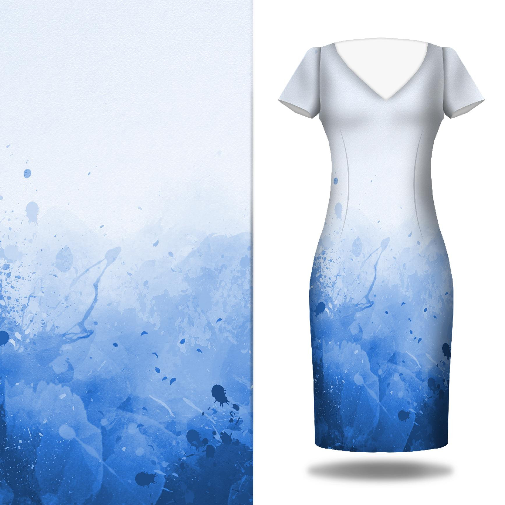 KLEKSY (classic blue) - panel sukienkowy Satyna