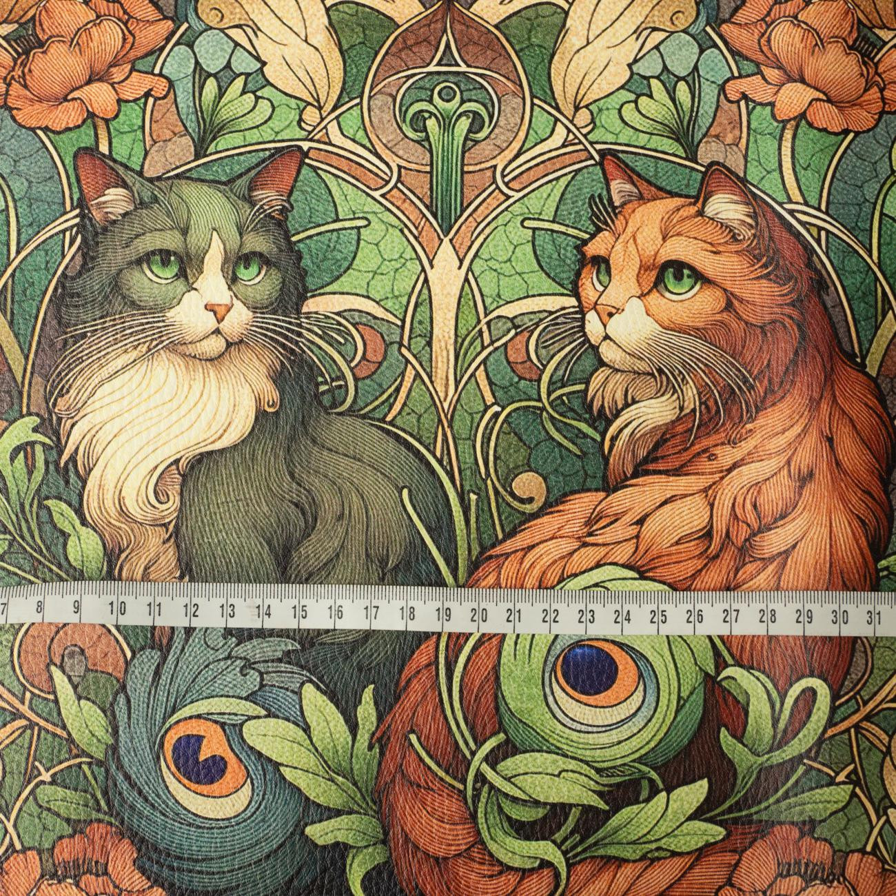 ART NOUVEAU CATS & FLOWERS WZ. 3 - gruba ekoskóra tłoczona