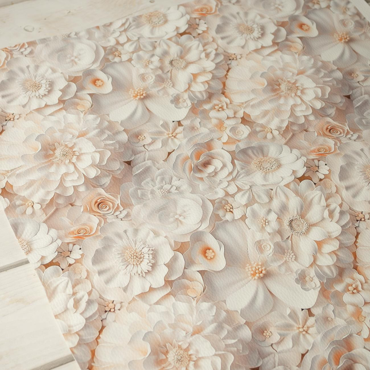 WHITE FLOWERS WZ. 4 (46 cm x 50 cm) - gruba ekoskóra tłoczona