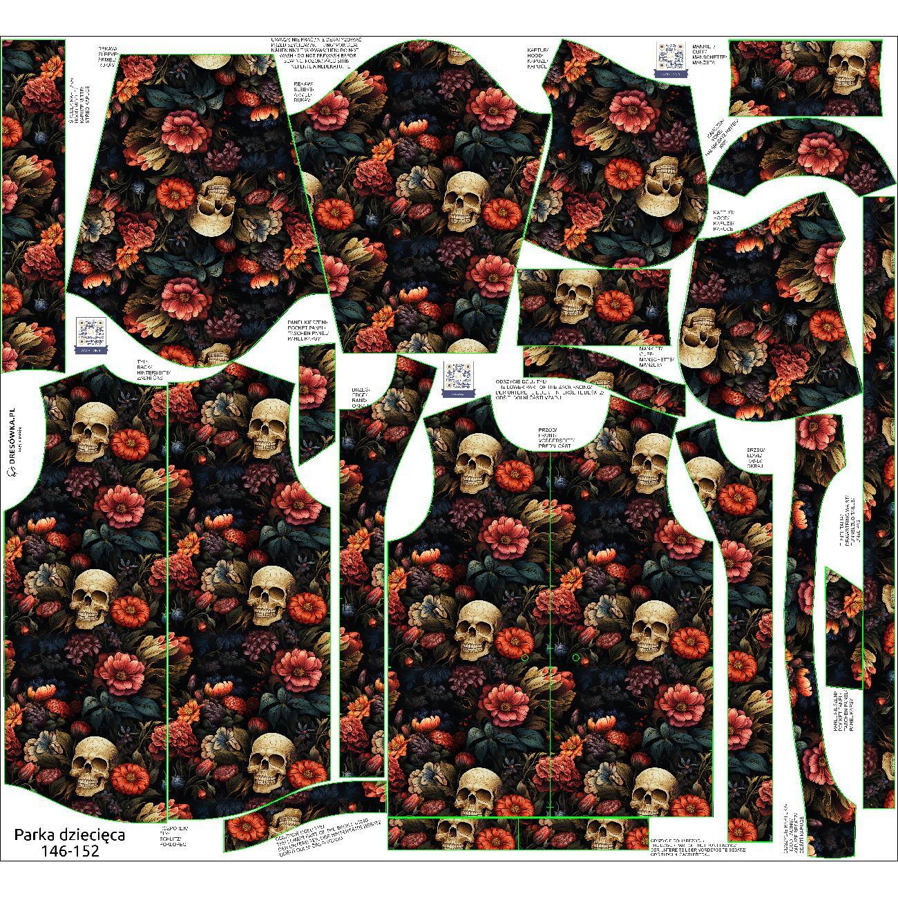 PARKA DZIECIĘCA (ARIEL) - FLOWERS AND SKULL - zestaw do uszycia