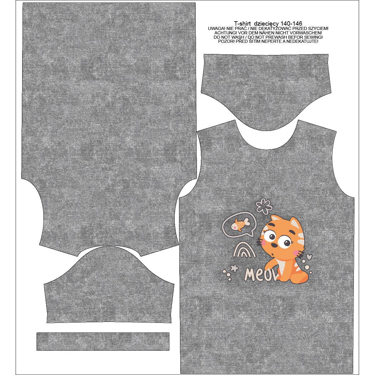 T-SHIRT DZIECIĘCY - KOTY / meow (KOCI ŚWIAT) / ACID WASH SZARY - single jersey