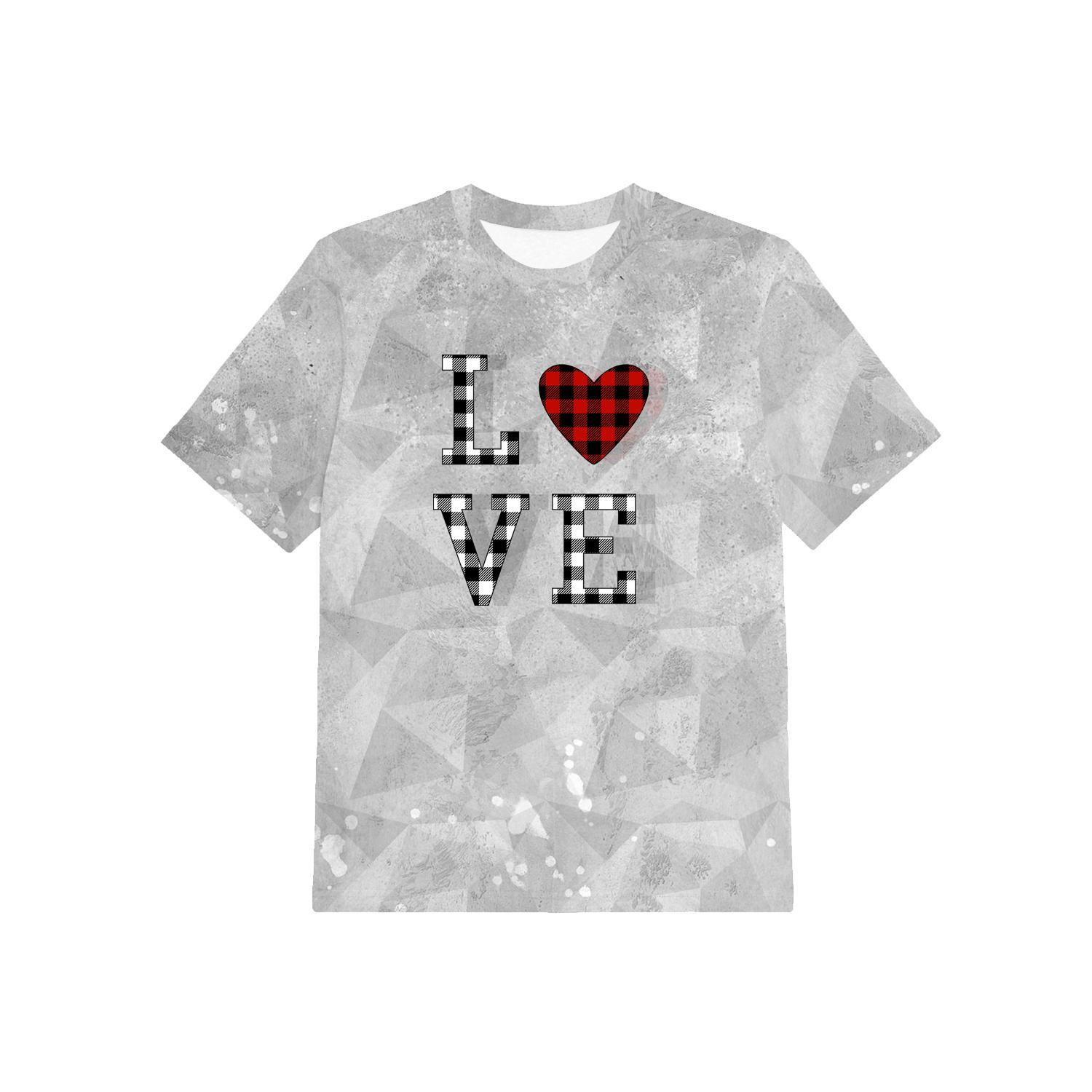 T-SHIRT DZIECIĘCY - LOVE / serce vichy (BE MY VALENTINE) / LÓD - single jersey