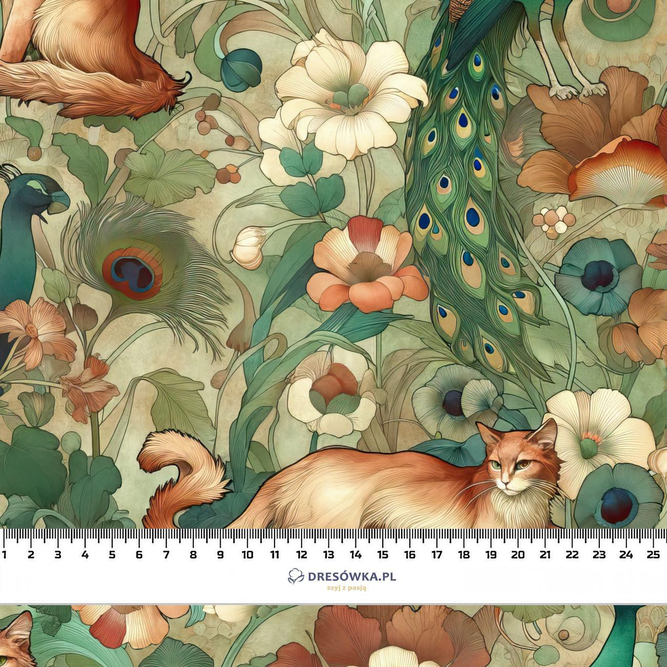ART NOUVEAU CATS & FLOWERS WZ. 2 - PERKAL tkanina bawełniana