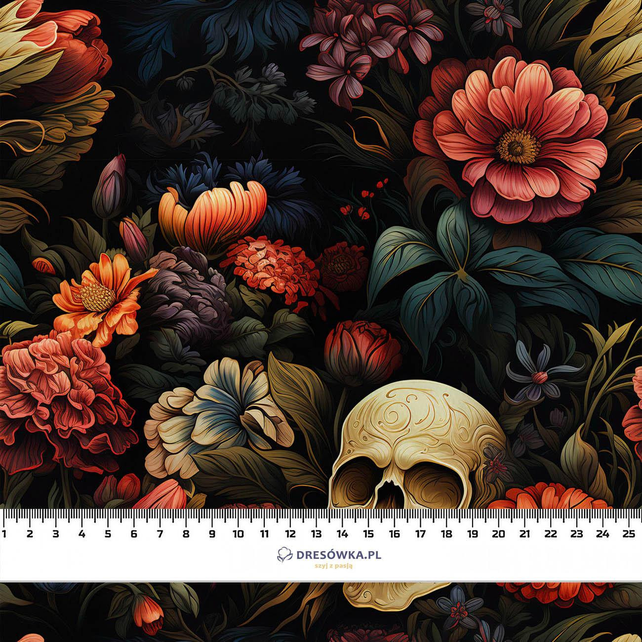 FLOWERS AND SKULL - tkanina bawełniana