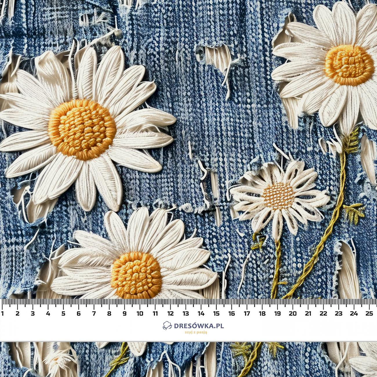 DAISIES DENIM IMITATION WZ. 3 - Hydrofobowa dzianina drapana 