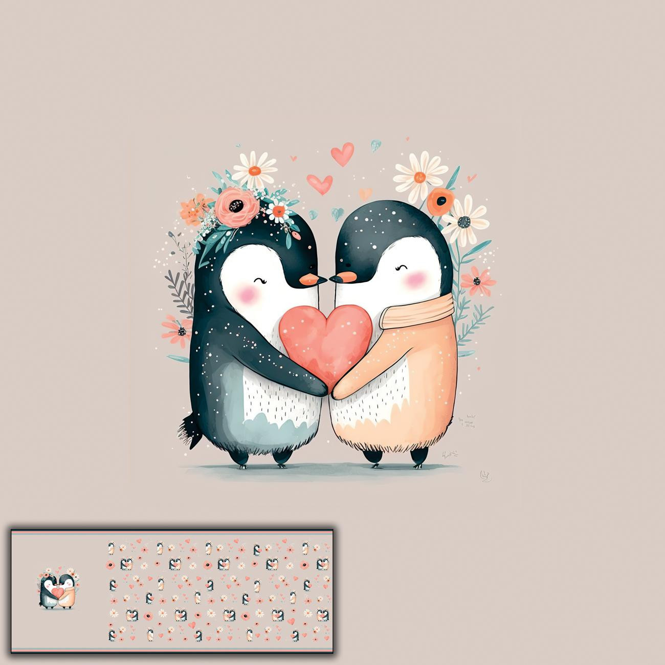 PENGUINS IN LOVE - panel panoramiczny softshell (60cm x 155cm)