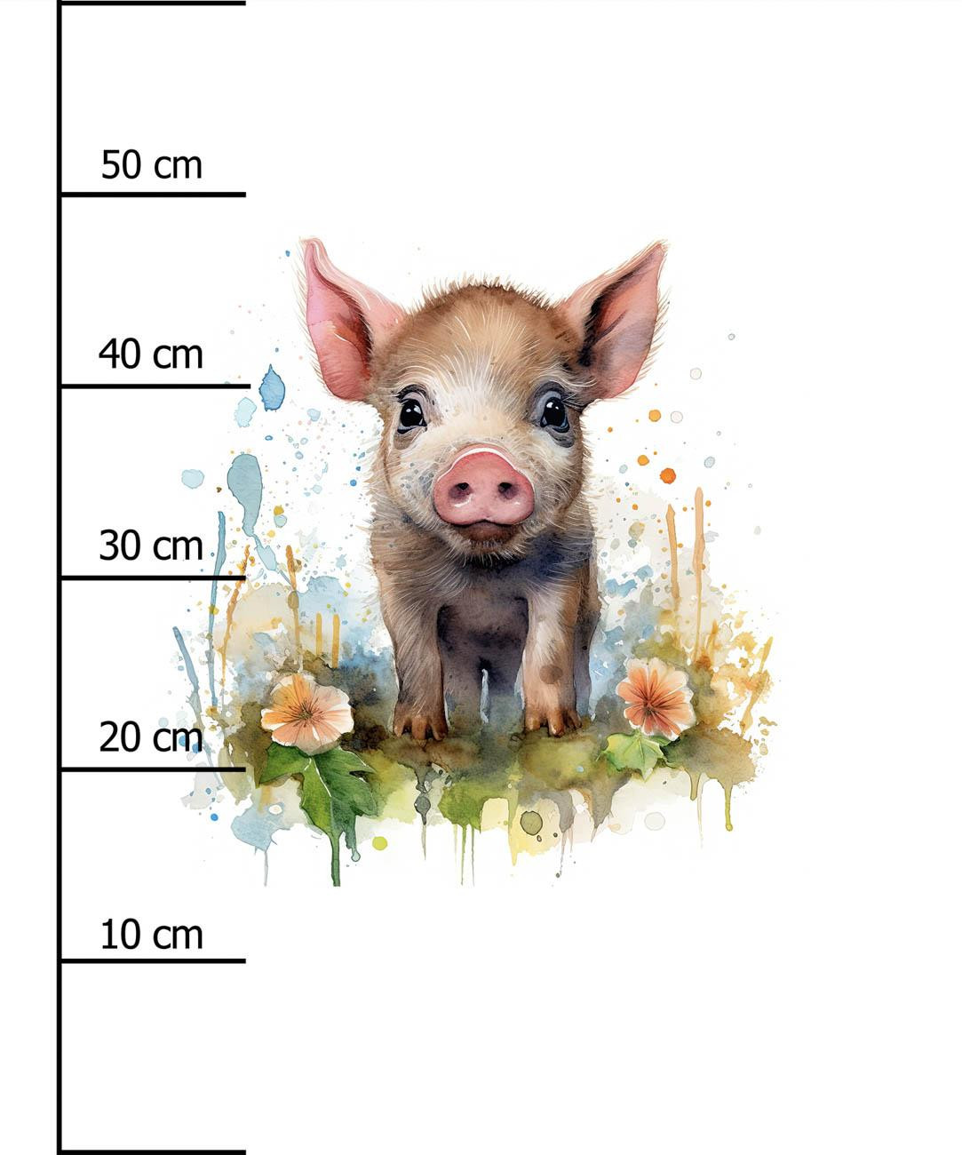 WATERCOLOR PIGGY - PANEL (60cm x 50cm) tkanina bawełniana