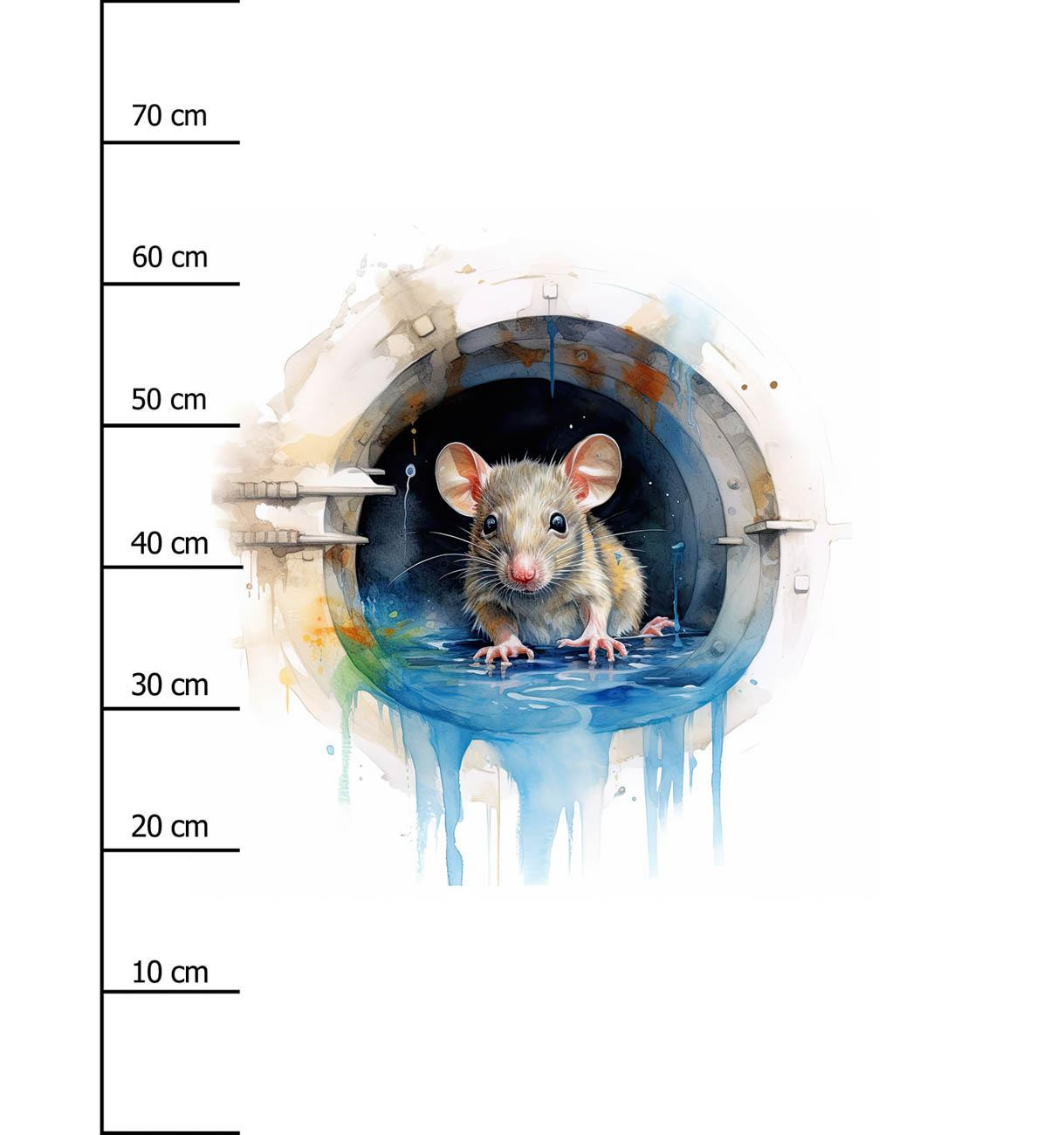 WATERCOLOR RAT - panel (75cm x 80cm) tkanina bawełniana