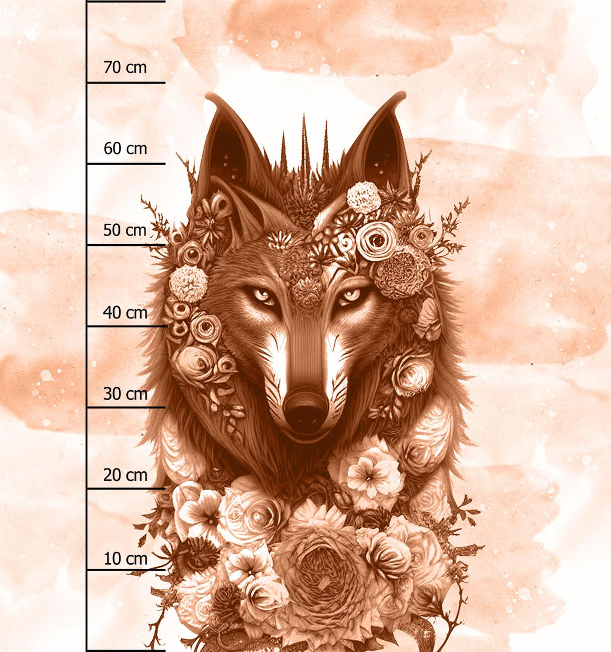 FANTASY WOLF / peach fuzz - PANEL (75cm x 80cm) tkanina wodoodporna