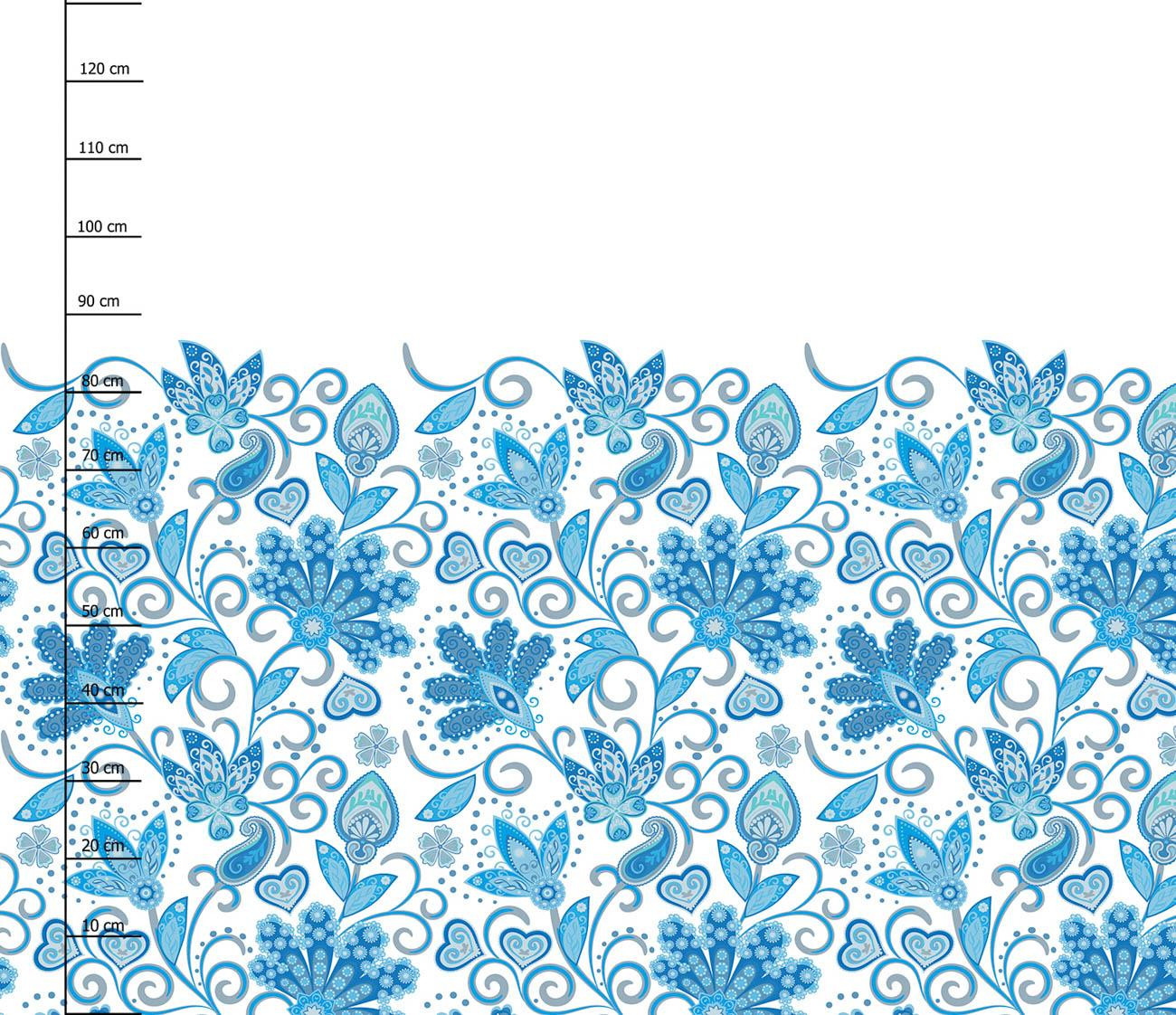 KWIATY (wzór 2 błękitny) / biały - panel sukienkowy