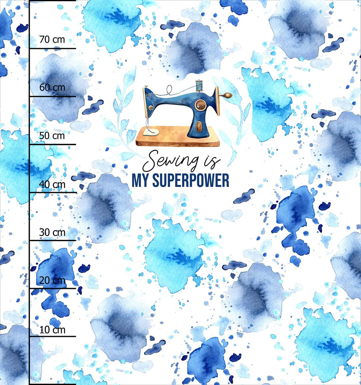 SEWING IS MY SUPERPOWER - PANEL (75cm x 80cm) Hydrofobowa dzianina drapana 