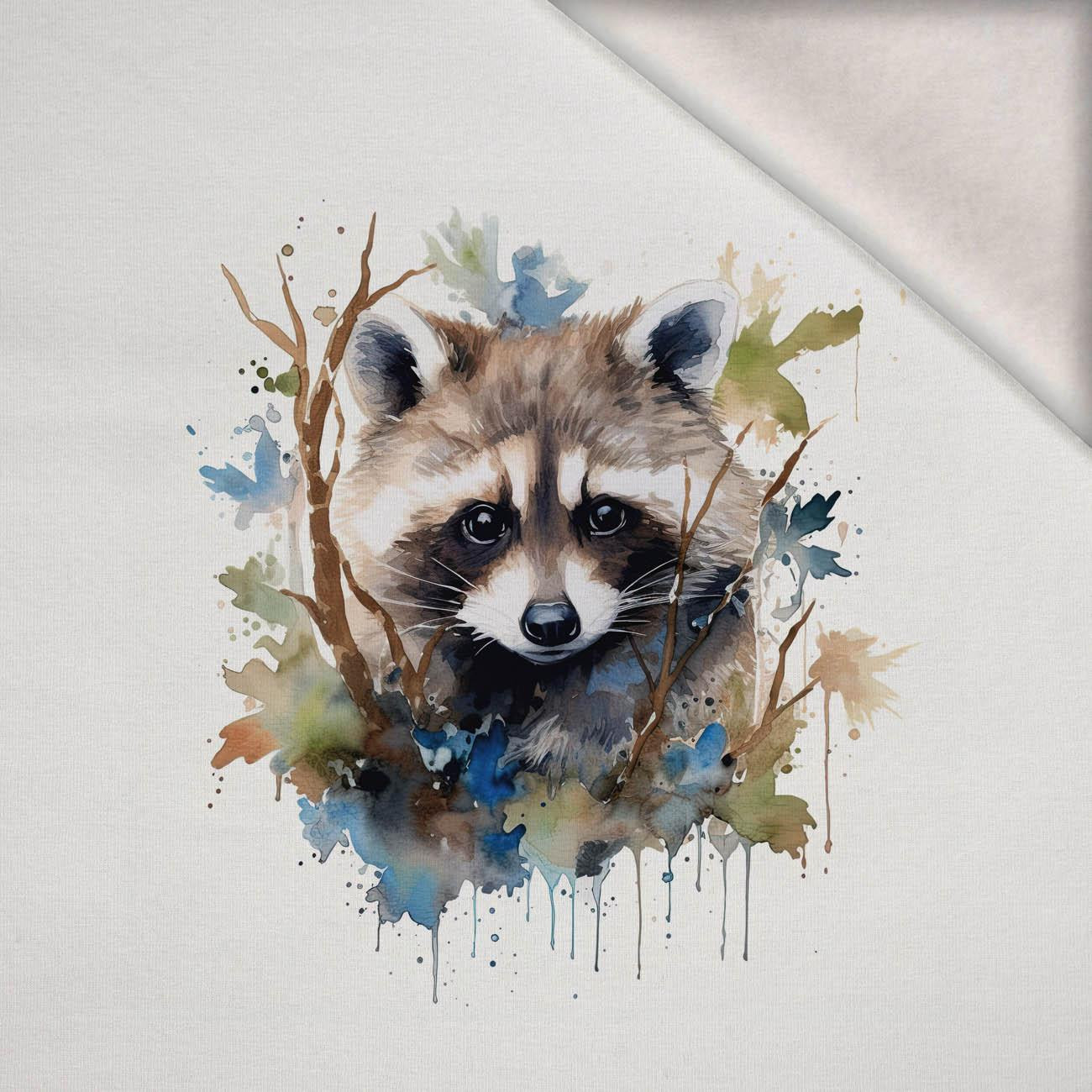 WATERCOLOR RACCOON WZ. 1 - PANEL (60cm x 50cm) dzianina drapana z elastanem ITY