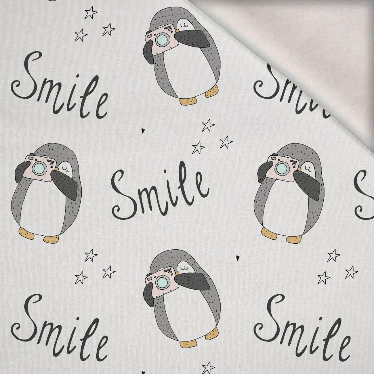 FOTO PINGWIN SMILE / biały - dzianina drapana z elastanem ITY