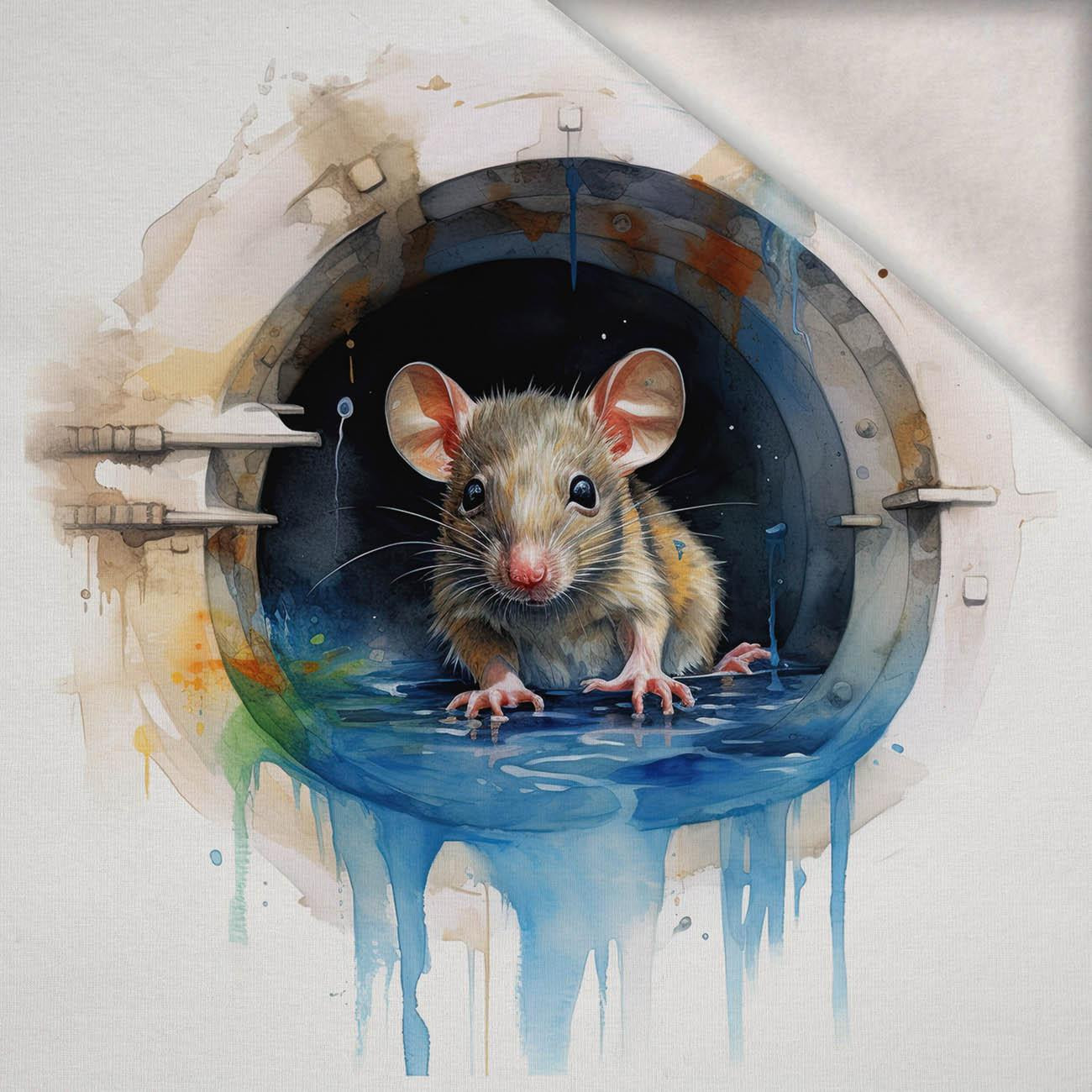 WATERCOLOR RAT - PANEL (75cm x 80cm) dzianina drapana z elastanem ITY