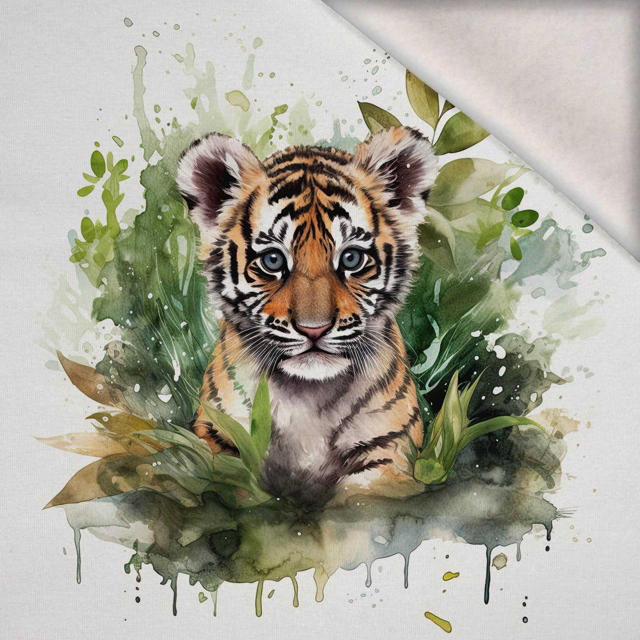 WATERCOLOR TIGER - PANEL (75cm x 80cm) dzianina drapana z elastanem ITY