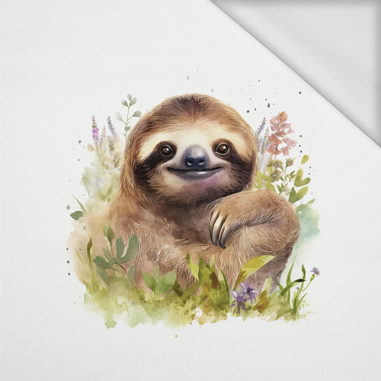 WATERCOLOR SLOTH WZ. 2 - panel (60cm x 50cm) dzianina pętelkowa