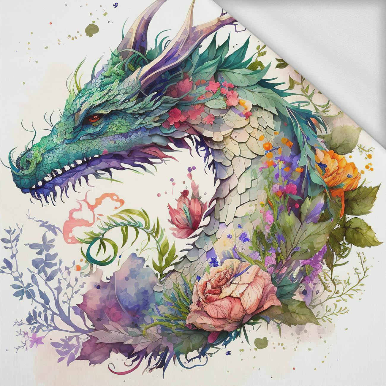 WATERCOLOR DRAGON - panel (75cm x 80cm) dzianina pętelkowa