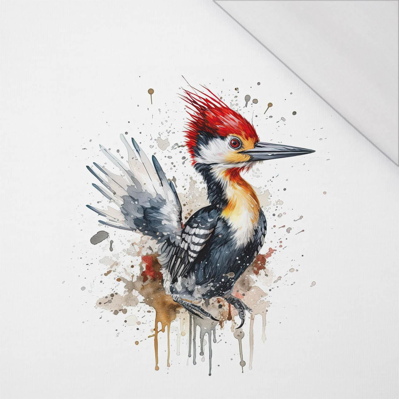 WATERCOLOR WOODPECKER - panel (75cm x 80cm) SINGLE JERSEY