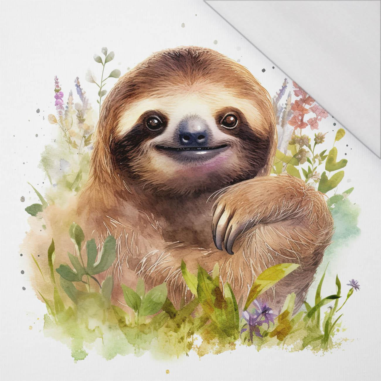 WATERCOLOR SLOTH WZ.2 - panel (75cm x 80cm) SINGLE JERSEY