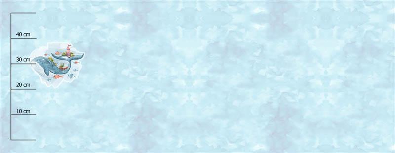 WIELORYB I LATARNIA MORSKA wz. 2 (MAGICZNY OCEAN) - panel panoramiczny dzianina pętelkowa (60cm x 155cm)