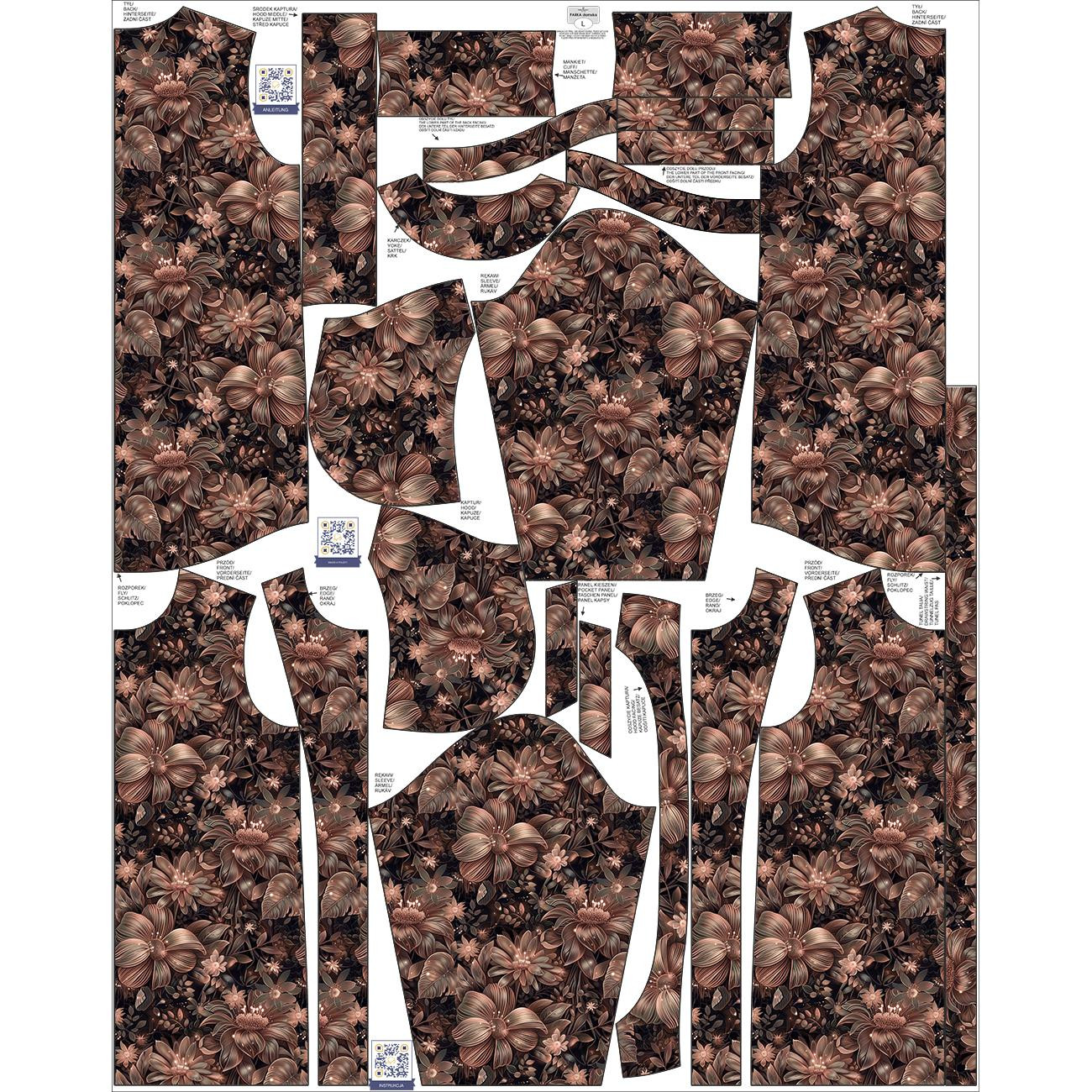 PARKA DAMSKA (ANNA) - FLOWERS WZ.10/ Mocha Mousse - zestaw do uszycia