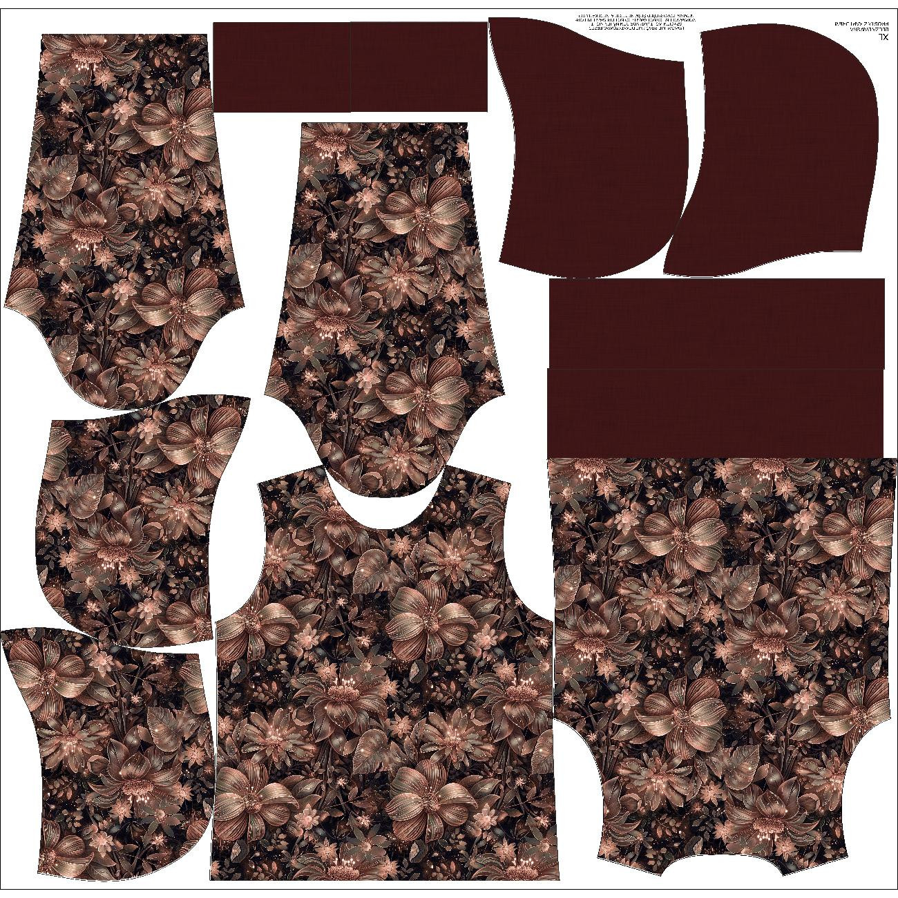 BLUZA DAMSKA (POLA) CLASSIC Z KAPTUREM - FLOWERS WZ.10/ Mocha Mousse - zestaw do uszycia