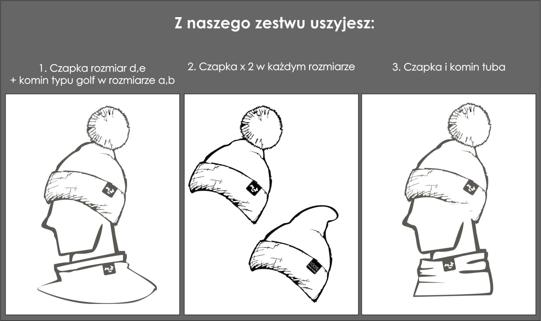 BORDOWY / motylki - Zestaw kreatywny do uszycia czapki i komina