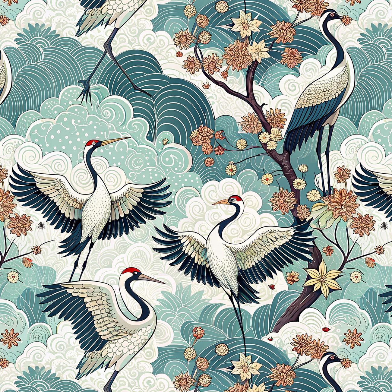 Japanese Garden wz.2  (birds) - single jersey 
