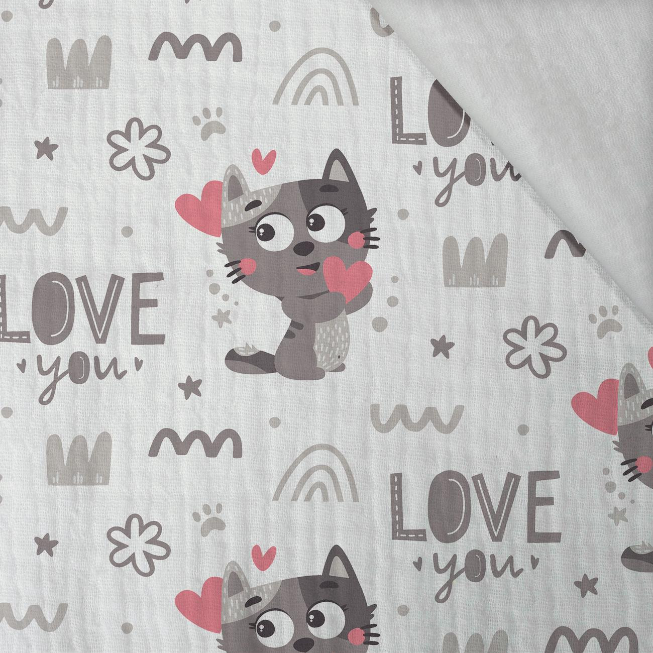 KOTY / love you (KOCI ŚWIAT) / BIAŁY - Muślin bawełniany
