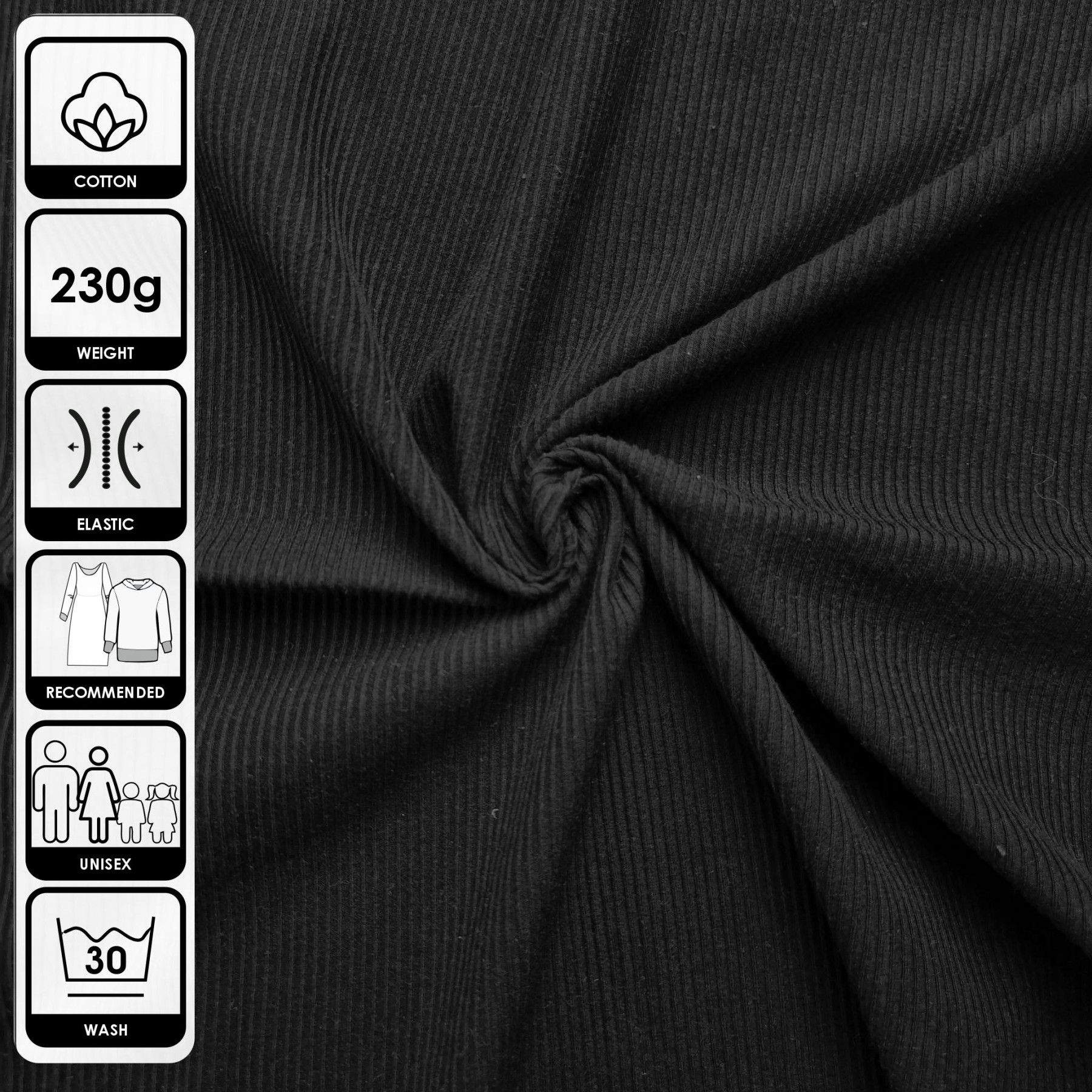 Zestaw DIY – T-shirt dziecięcy z bawełnianej dzianiny RIB JERSEY - CZARNY