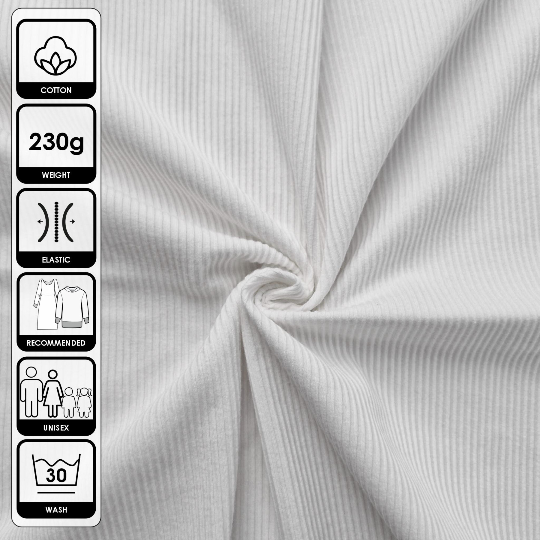 Zestaw DIY – T-shirt dziecięcy z bawełnianej dzianiny RIB JERSEY - BIAŁY