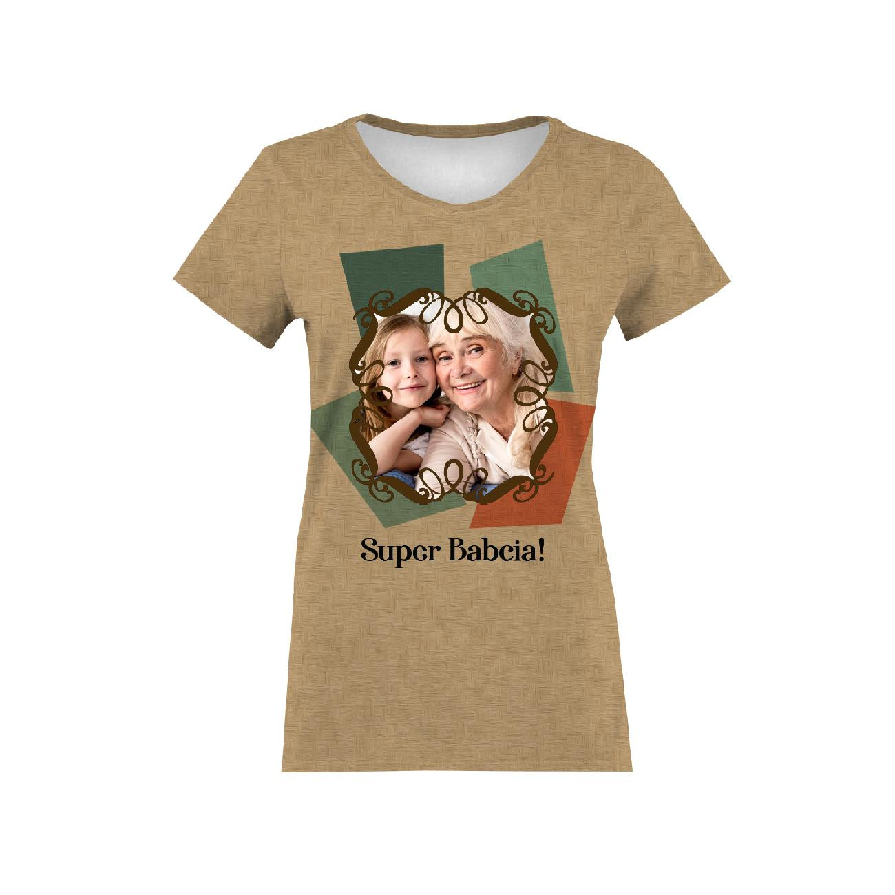 DAMSKI T-SHIRT - SUPER BABCIA - Z WŁASNYM ZDJĘCIEM - ZESTAW DO USZYCIA 