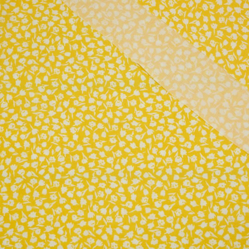 50cm - BIAŁE KWIATKI (YELLOW) - tkanina wiskozowa