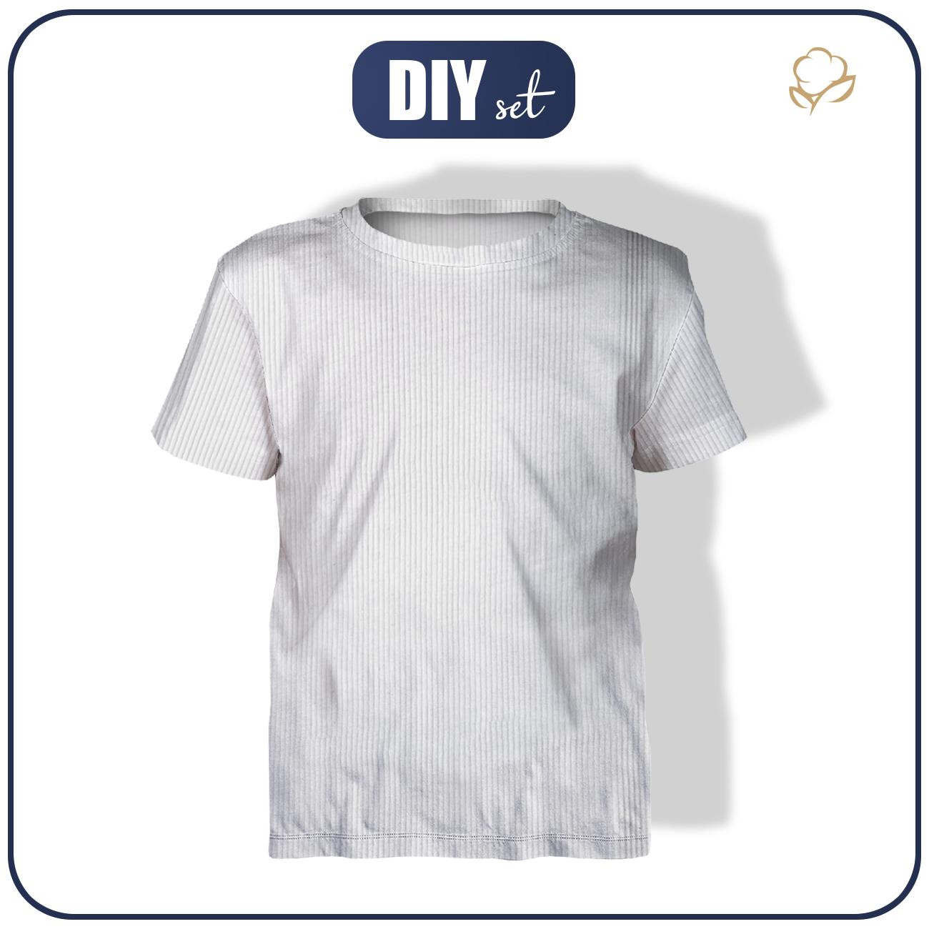 Zestaw DIY – T-shirt dziecięcy z bawełnianej dzianiny RIB JERSEY - BIAŁY