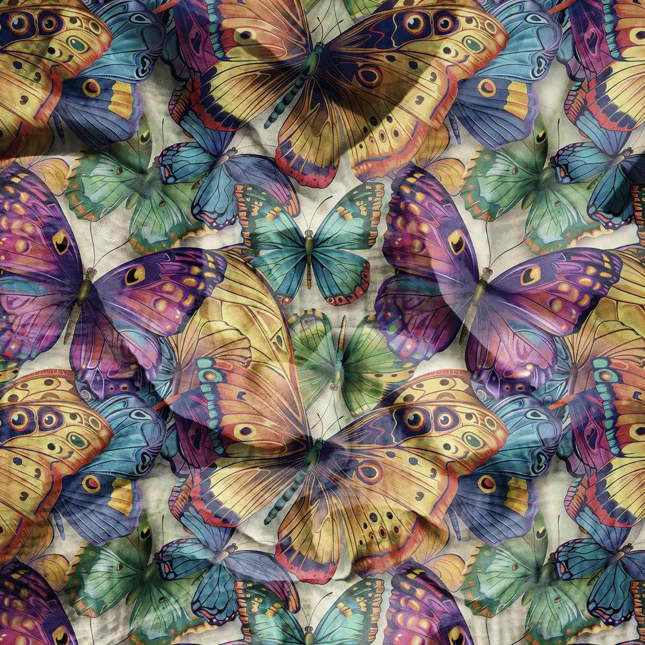 Butterfly & Flowers wz.17 - Muślin bawełniany