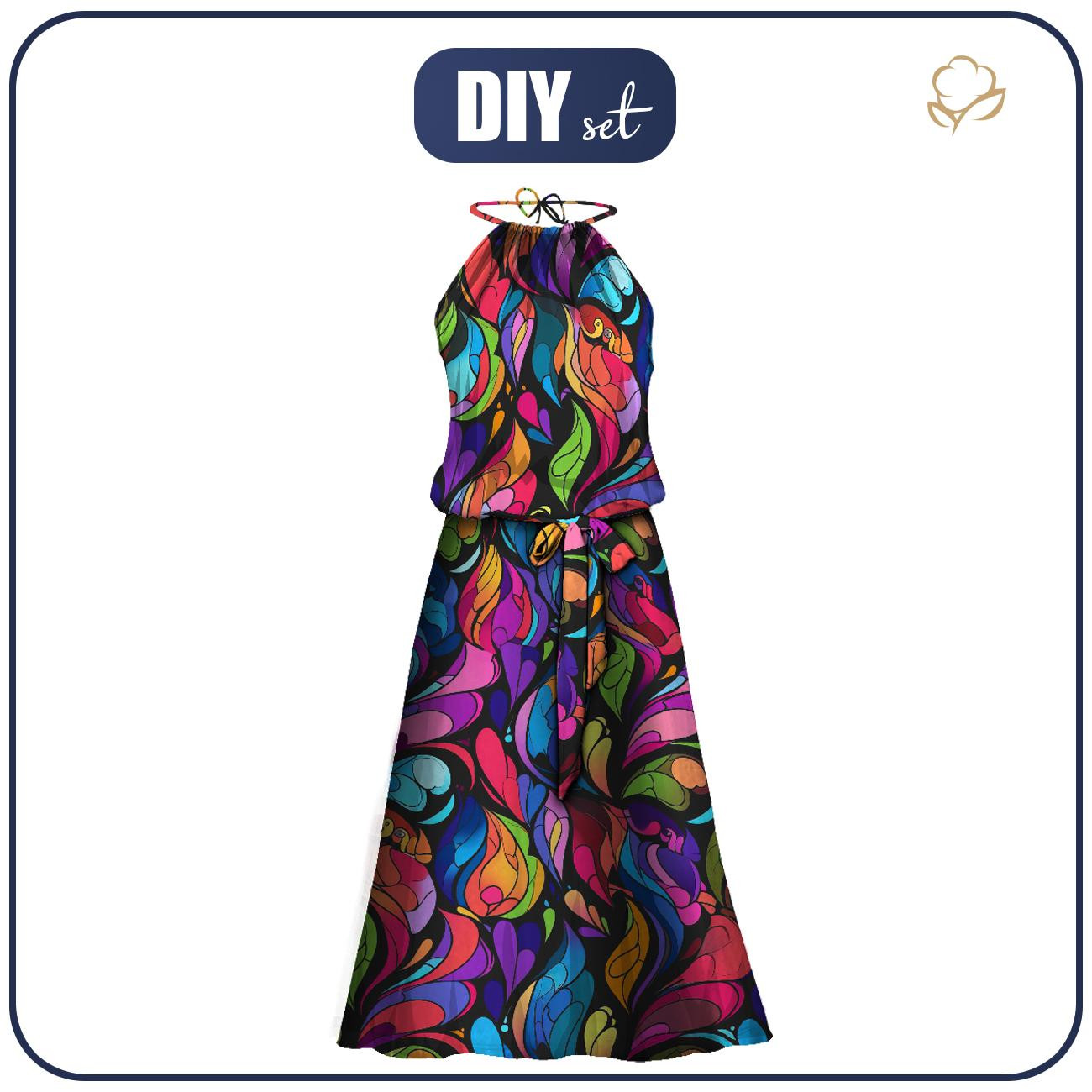 SUKIENKA "DALIA" MAXI - COLORFUL ABSTRACT - zestaw do uszycia 