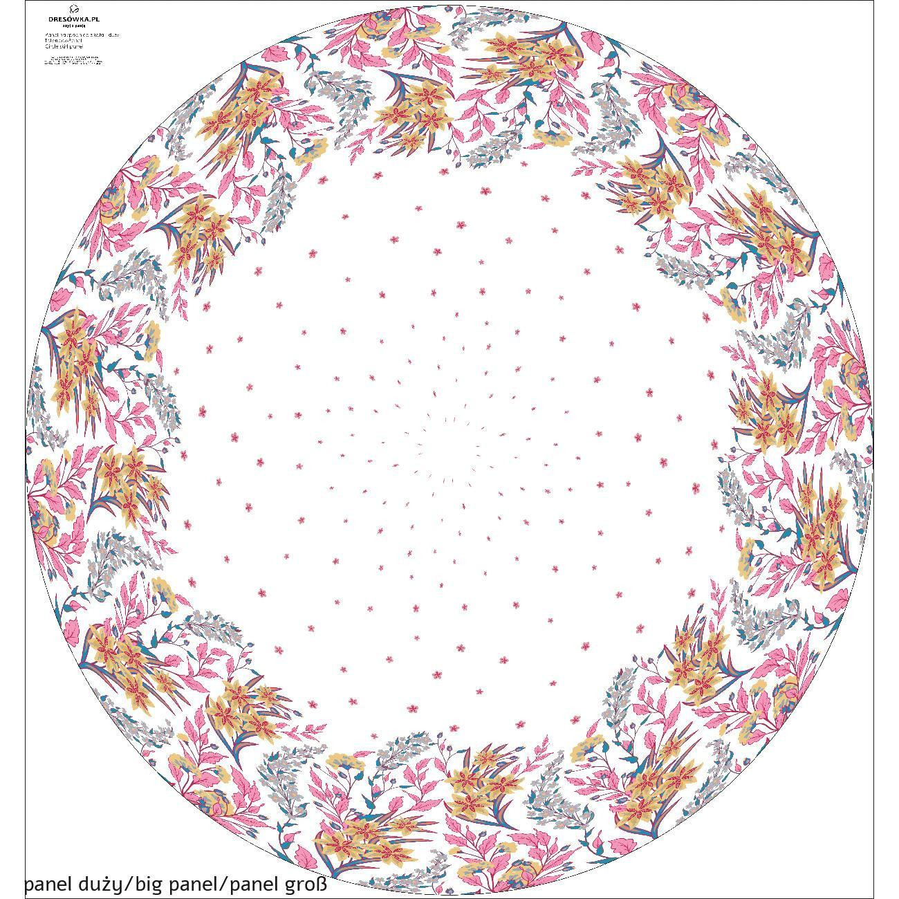 KWIATY (wzór 7) / biały - duży panel na spódnicę z koła